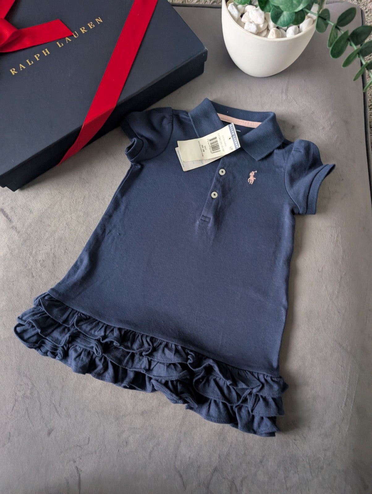 New Ralph Lauren Cupcake Navy Blue Baby Girls Frill  Polo Dress 9-12 Months Gift