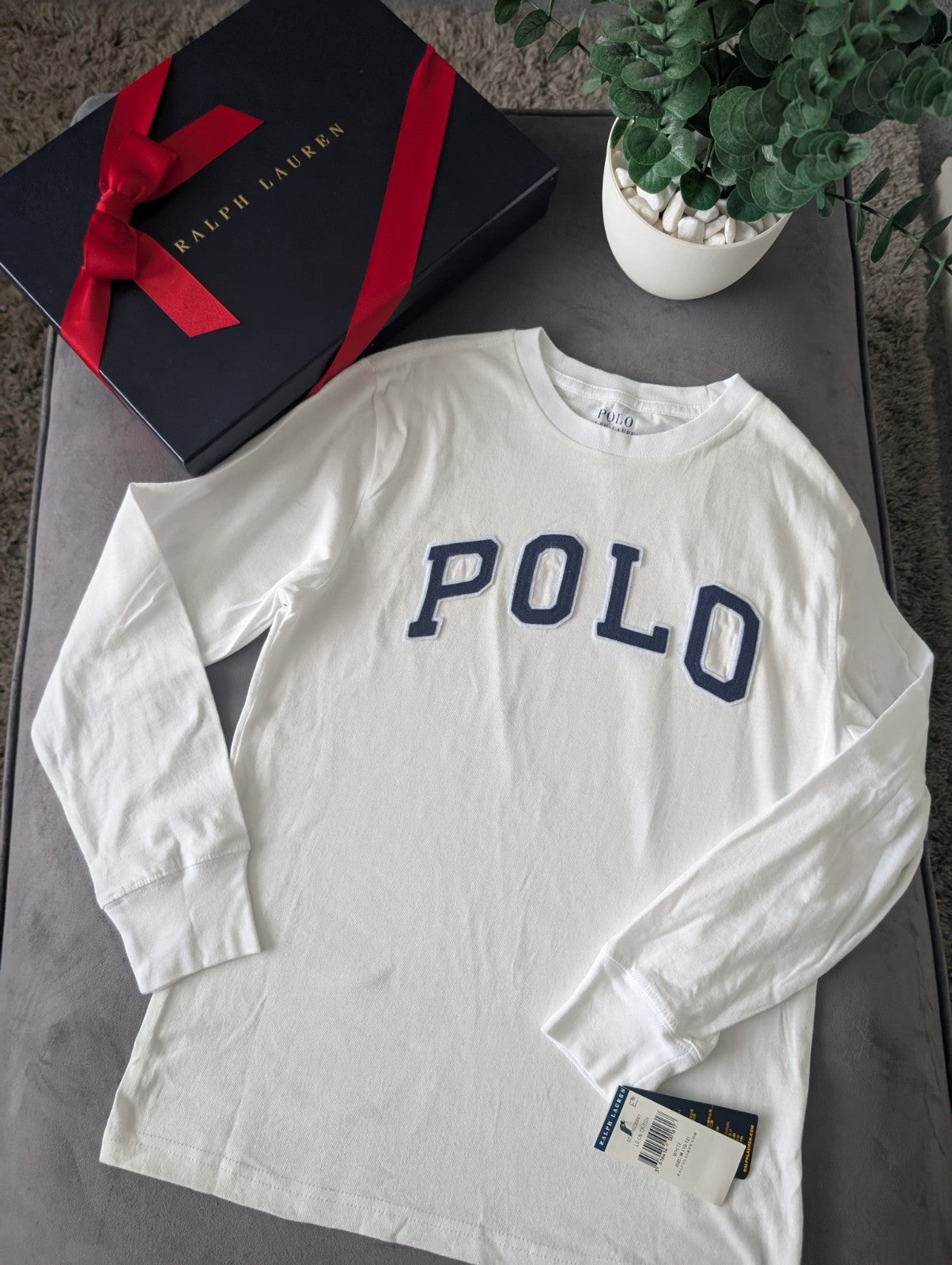 New Ralph Lauren Boys White Smart Pony Logo Ralph T Shirt Long Sleeve 10-12yrs