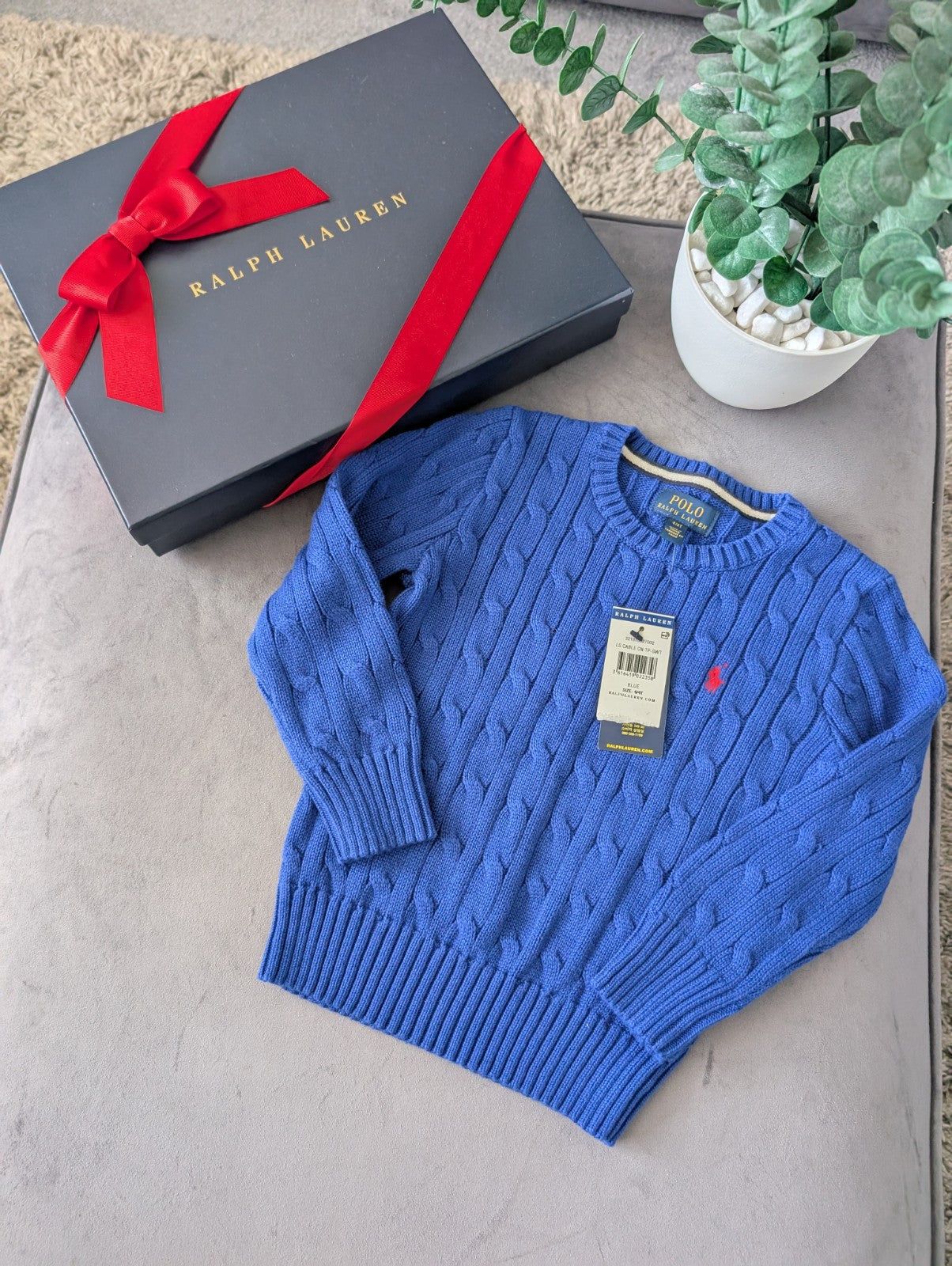 New Boys Ralph Lauren Blue cable knit long sleeve jumper Smart Age 3/4yrs Gift