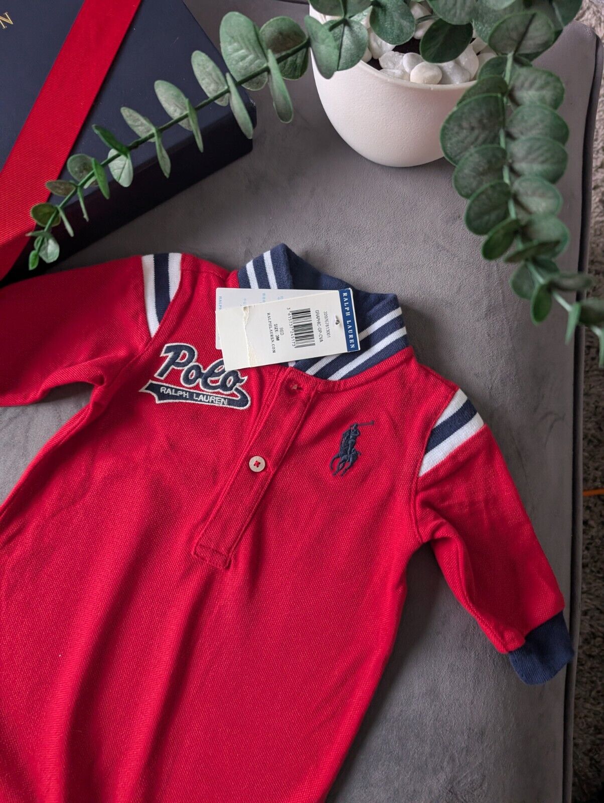 New Adorable Ralph Lauren Boys Navy Stripe Coverall All In One Red Baseball 0-3m