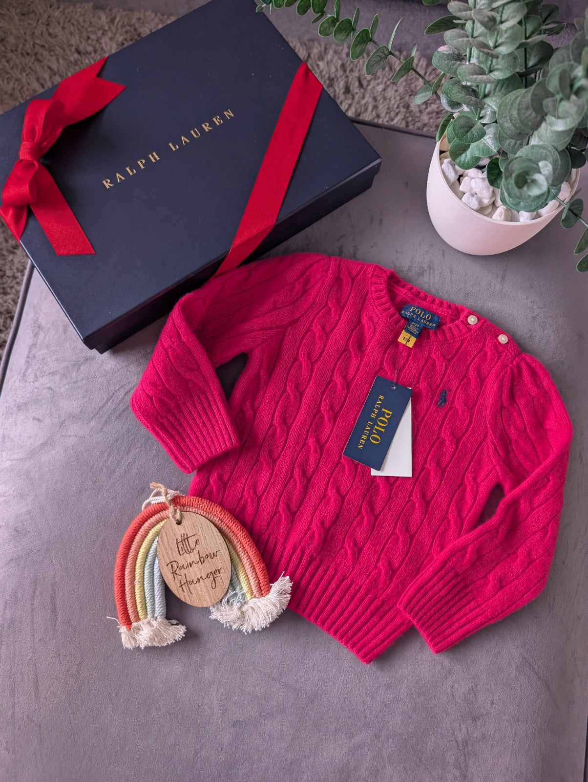 New Polo by Ralph Lauren Cable Knit Jumper Pink Girls 2 Yrs Cashmere Blend Gift