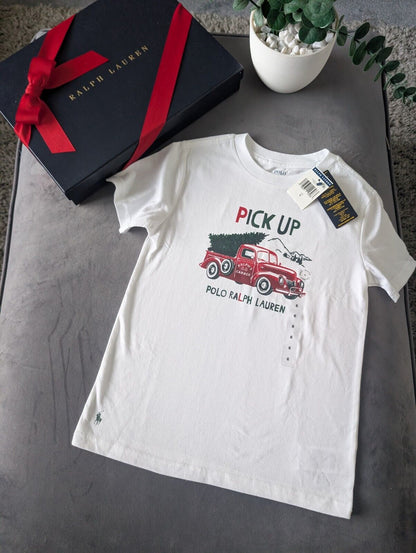 New Ralph Lauren Boys Christmas Tree's Truck T Shirt Smart Ivory 6yrs Gift Ralph