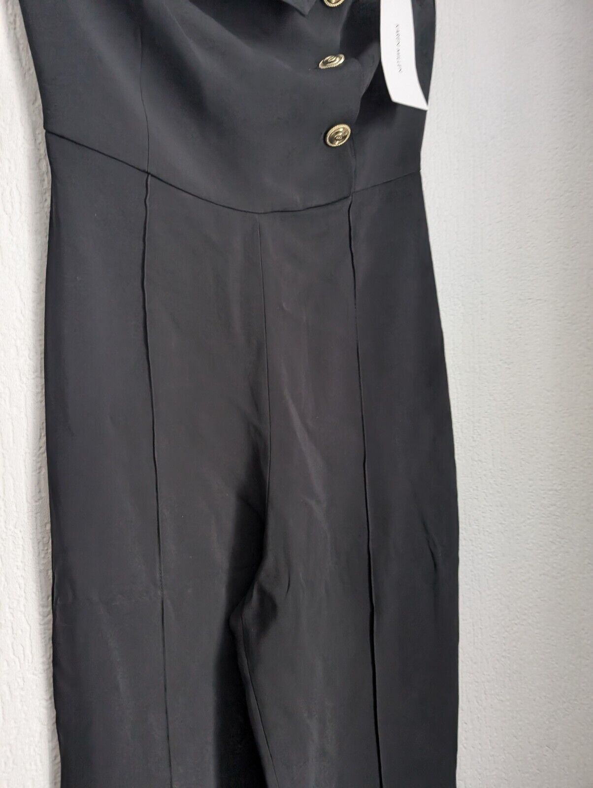 New Smart Karen Millen compact stretch long sleeve wide leg jumpsuit Black UK 10