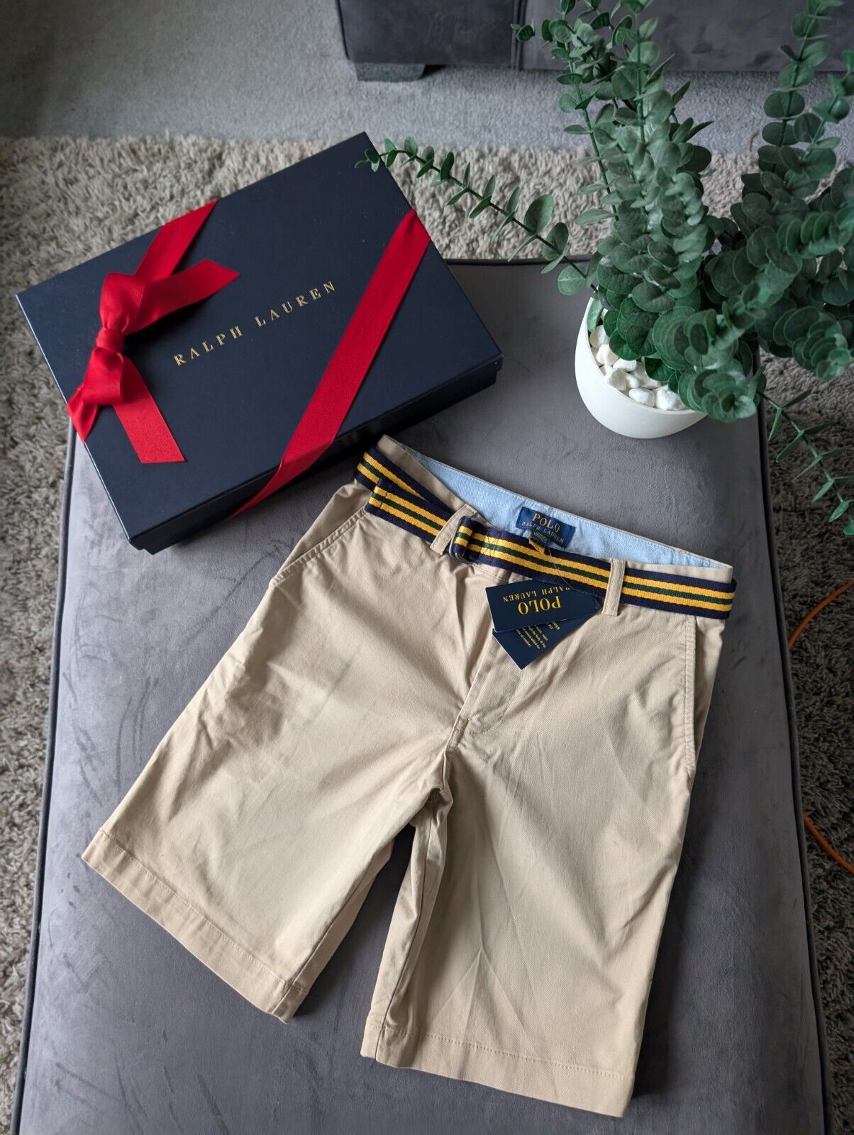 New Ralph Lauren Boys Beige Chino Shorts + Belt Smart Gift Age 12 Casual Summer