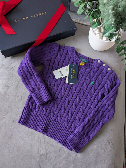 New Polo by Ralph Lauren Cable Knit Jumper Purple Boys 4 Years Gift Winter