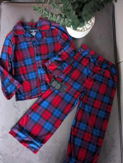 New Adorable Tommy Hilfiger Boys Plaid Pyjamas Blue Red Gift Soft 4 Checked