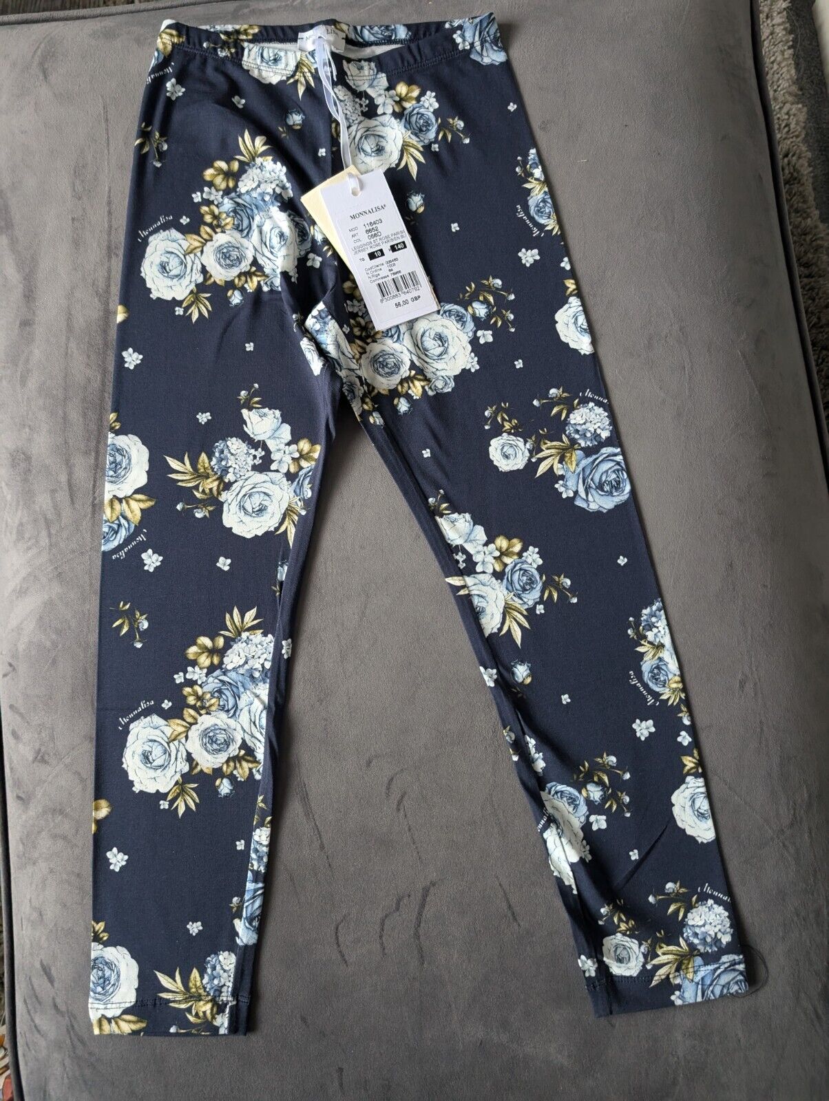 New Blue Floral Pretty Monnalisa Girls Leggings 10 Years BNWT Occasion Gift