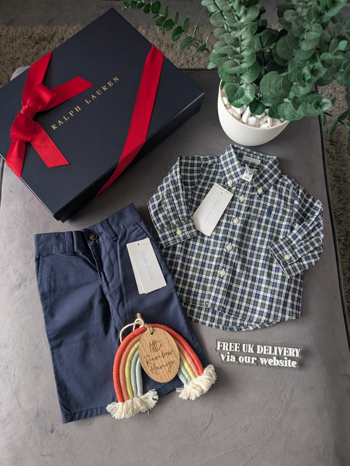 New Boys Ralph Lauren Checked T Shirt & Chino Navy 3m Smart Cute Occasion Gift