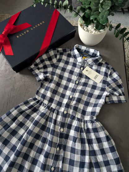 New Ralph Lauren Girls Gingham Navy White Check Dress Occasion Gift 6yr Pretty