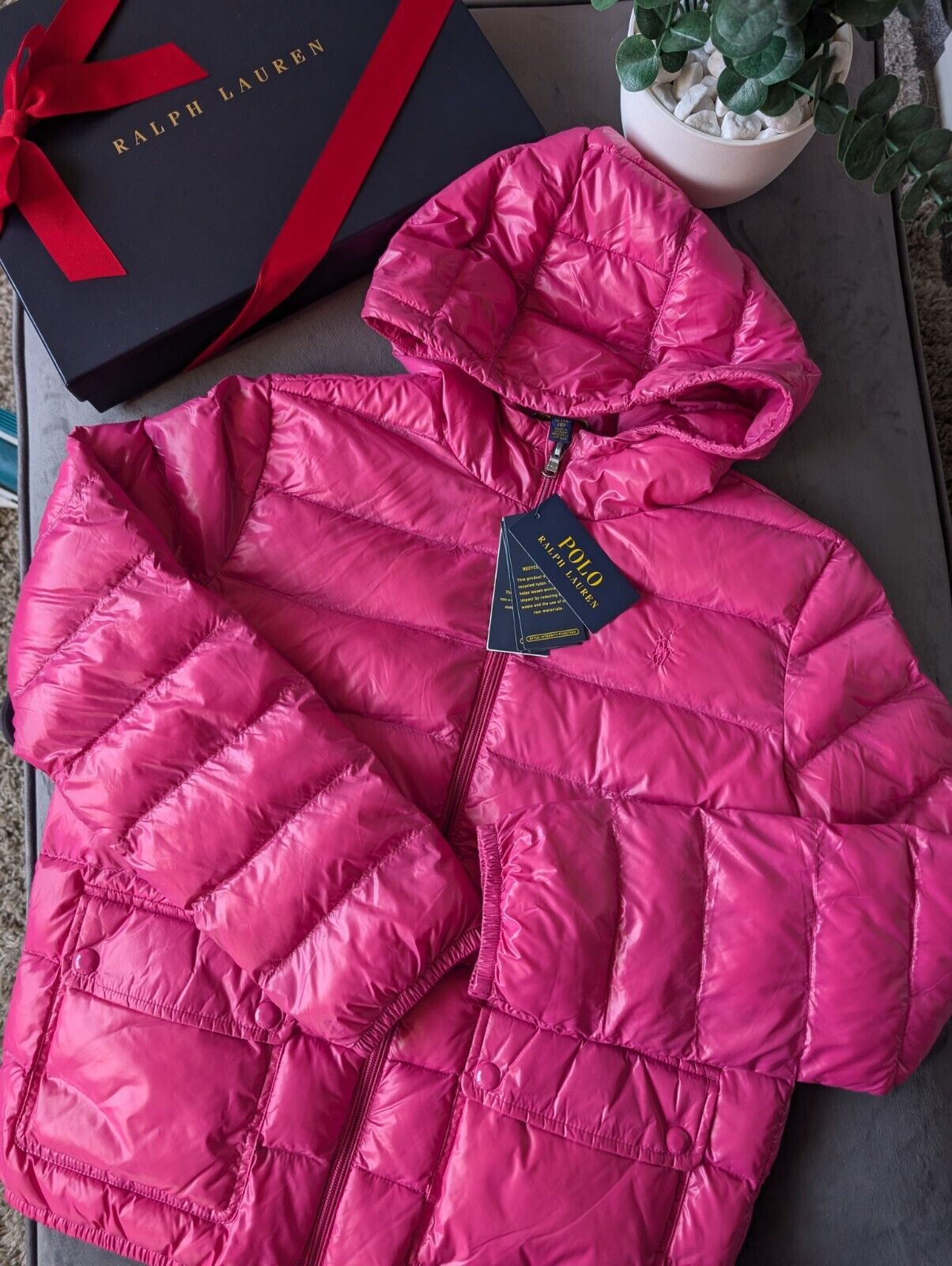 New Polo Ralph Lauren Lightweight Jacket Pink XL/16 Kids Coat Down Puffer £229