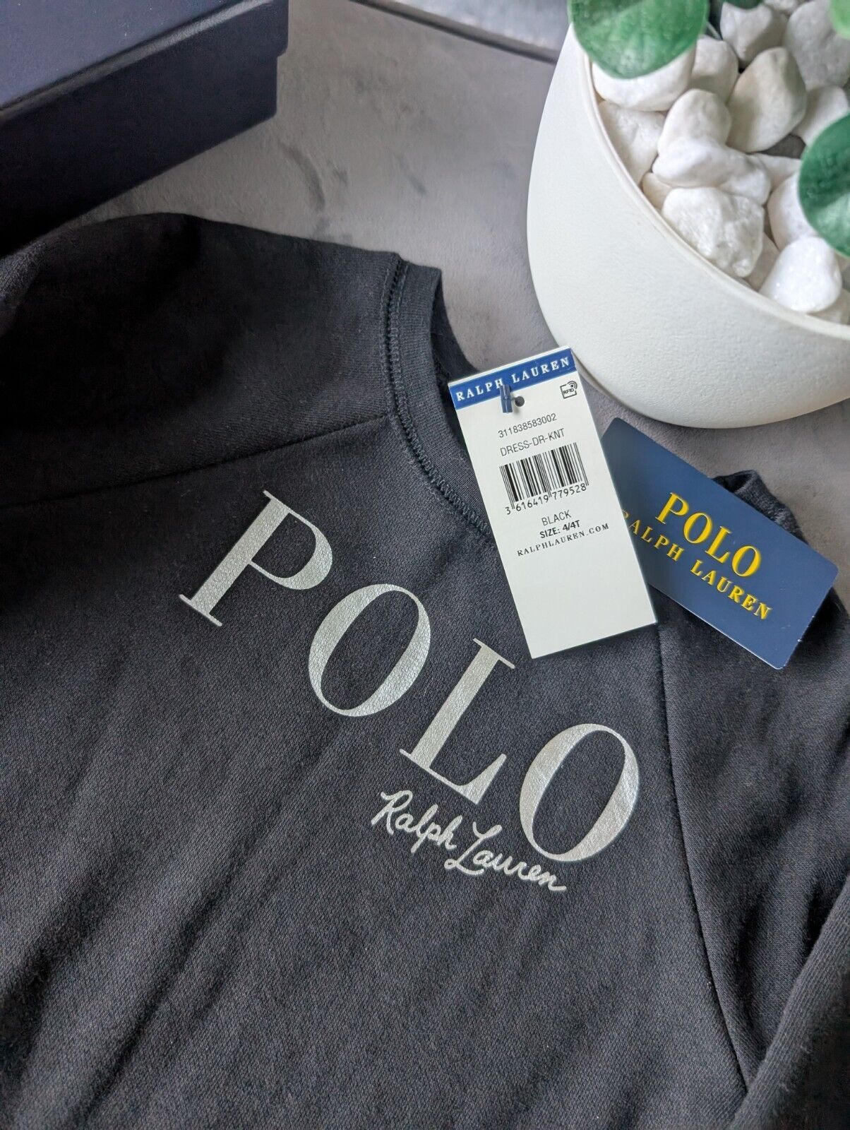 New Ralph Lauren Girls Black Polo Logo Fleece Sweater Dress Age 4 £95 Gift Smart