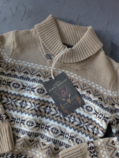 New Stunning Rorie Whelan Beige Brown Aztec Knit Jumper 1-2y Gift Kids Fair Isle