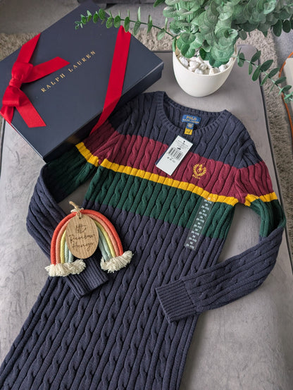 New Ralph Lauren Girls Stripe Cable Knit Jumper Dress Gift RRP £149 8-10yrs