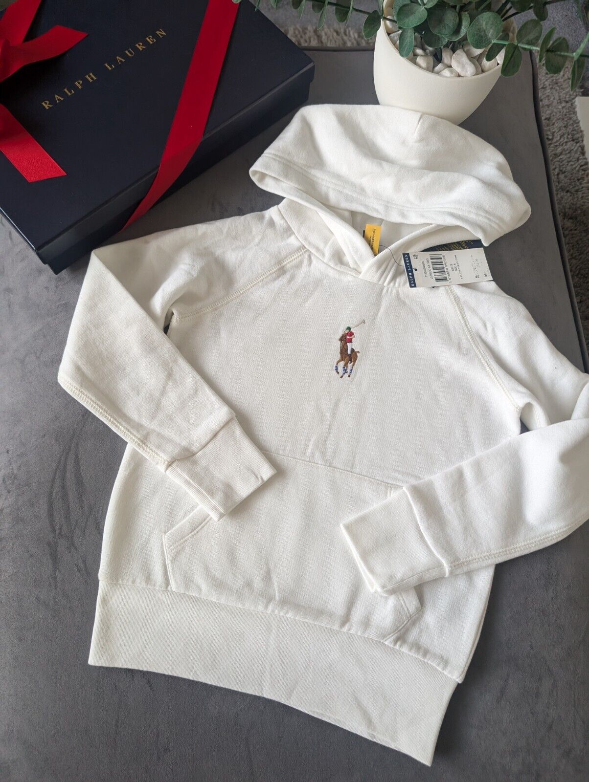 New Ralph Lauren Embroided Big Pony White Unisex Hoodie Size Kids 6Yrs Gift Kids