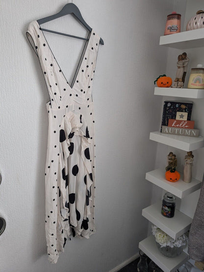 TOPSHOP Pinafore Spot Polka dot Midi Dress White Black Sz 10 worn once viral