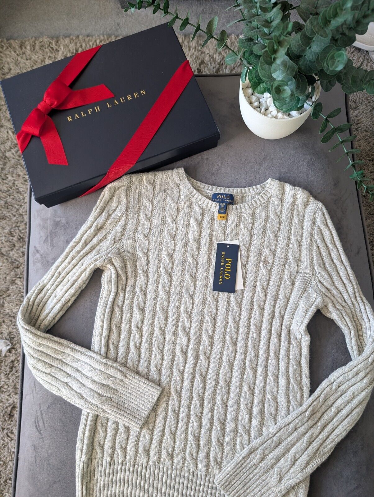 New Polo by Ralph Lauren Cable Knit Jumper Ivory Girls 16y Glitter Sparkle New