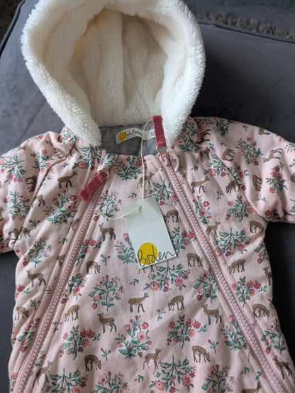 New Boden Baby Girls Snowsuit Sherpa Lined All In One pink Deer 0-3m Gift Cute