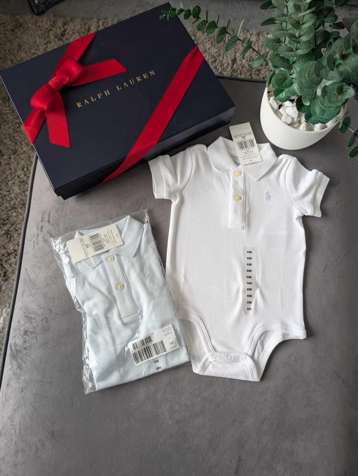 New Ralph Lauren Baby X2 White Blue Polo Logo Vest Collared Logo 3-6m Gift Baby