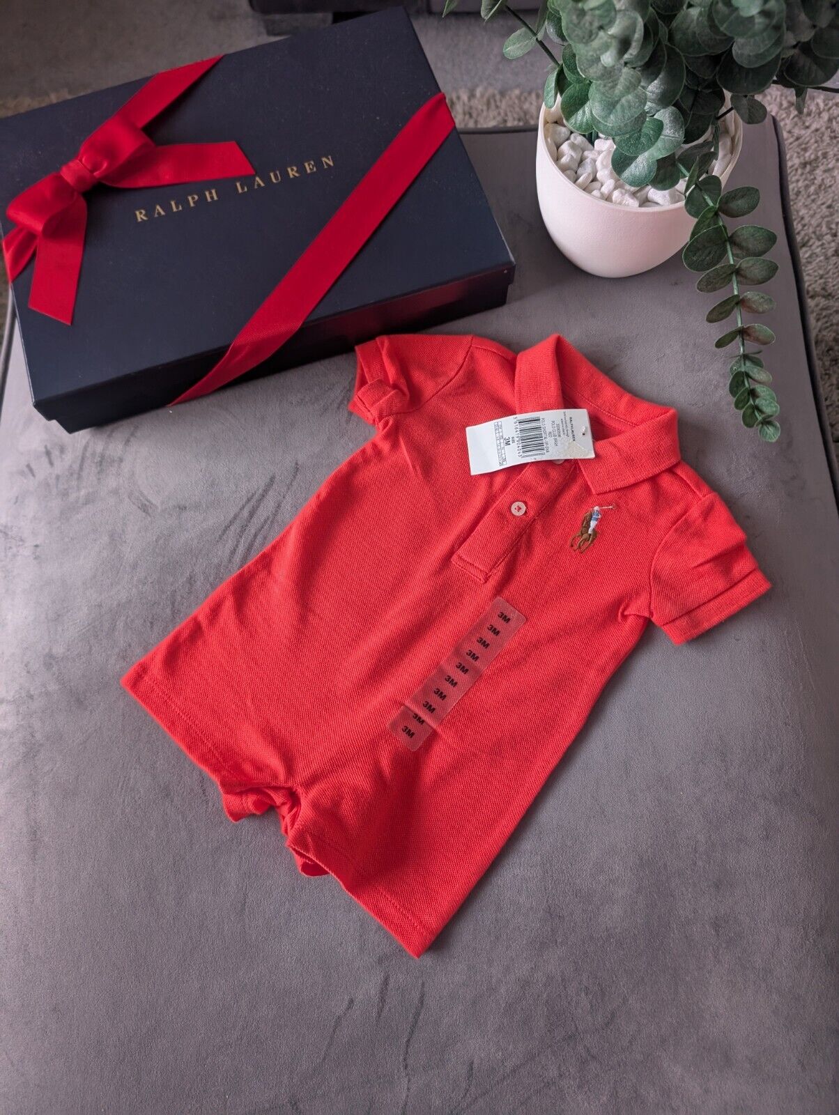 New Ralph Lauren Baby Boy Red Embroidered Pony Logo  Romper 0-3m Gift Cute