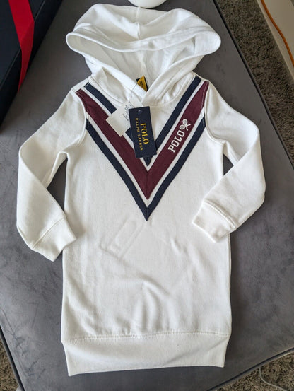 New Girls Polo Ralph Lauren White Hooded Dress Jumper Dress Age 3 hoodie Gift