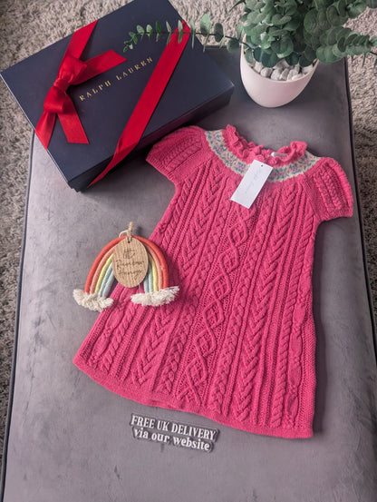 New Stunning Polo Ralph Lauren Cable Knit Pink Pretty Dress 18-24m Gift Spring