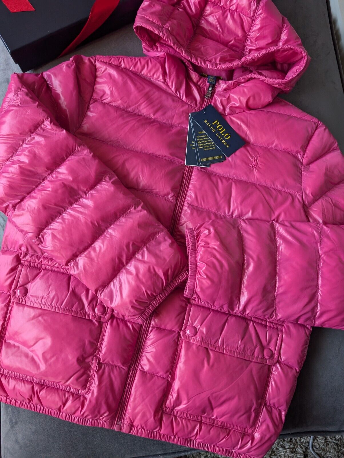 New Polo Ralph Lauren Lightweight Jacket Pink XL/16 Kids Coat Down Puffer £229