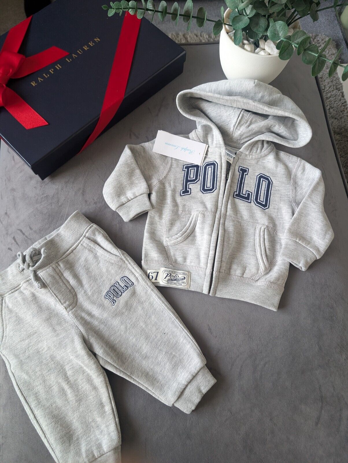 New Ralph Lauren baby boys Grey White tracksuit 3-6m smart casual cute Gift £120