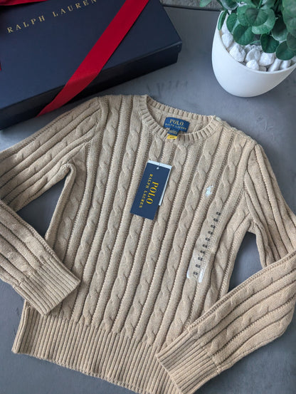 New Boys Ralph Lauren Beige cable knit long sleeve jumper Smart Casual Gift 6-7y