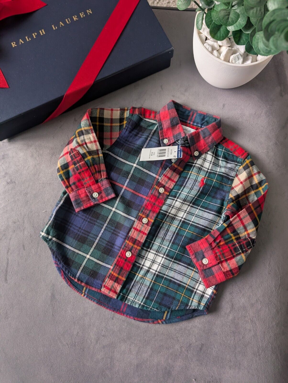 New Ralph Lauren Baby Boy Checked Shirt Smart Occasion Gift Age 9m Red L Sleeve