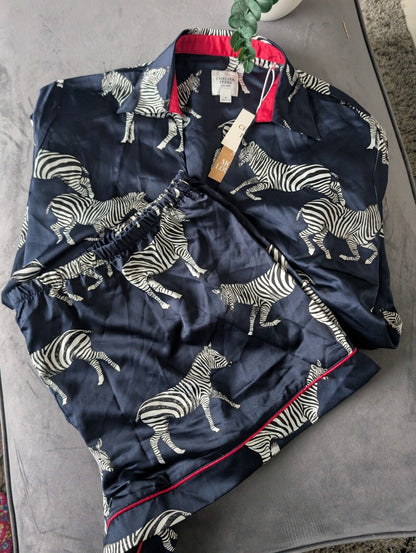 New Chelsea Peers Zebra Satin Print Short Pyjama Set UK 26 Plus Size Navy Gift