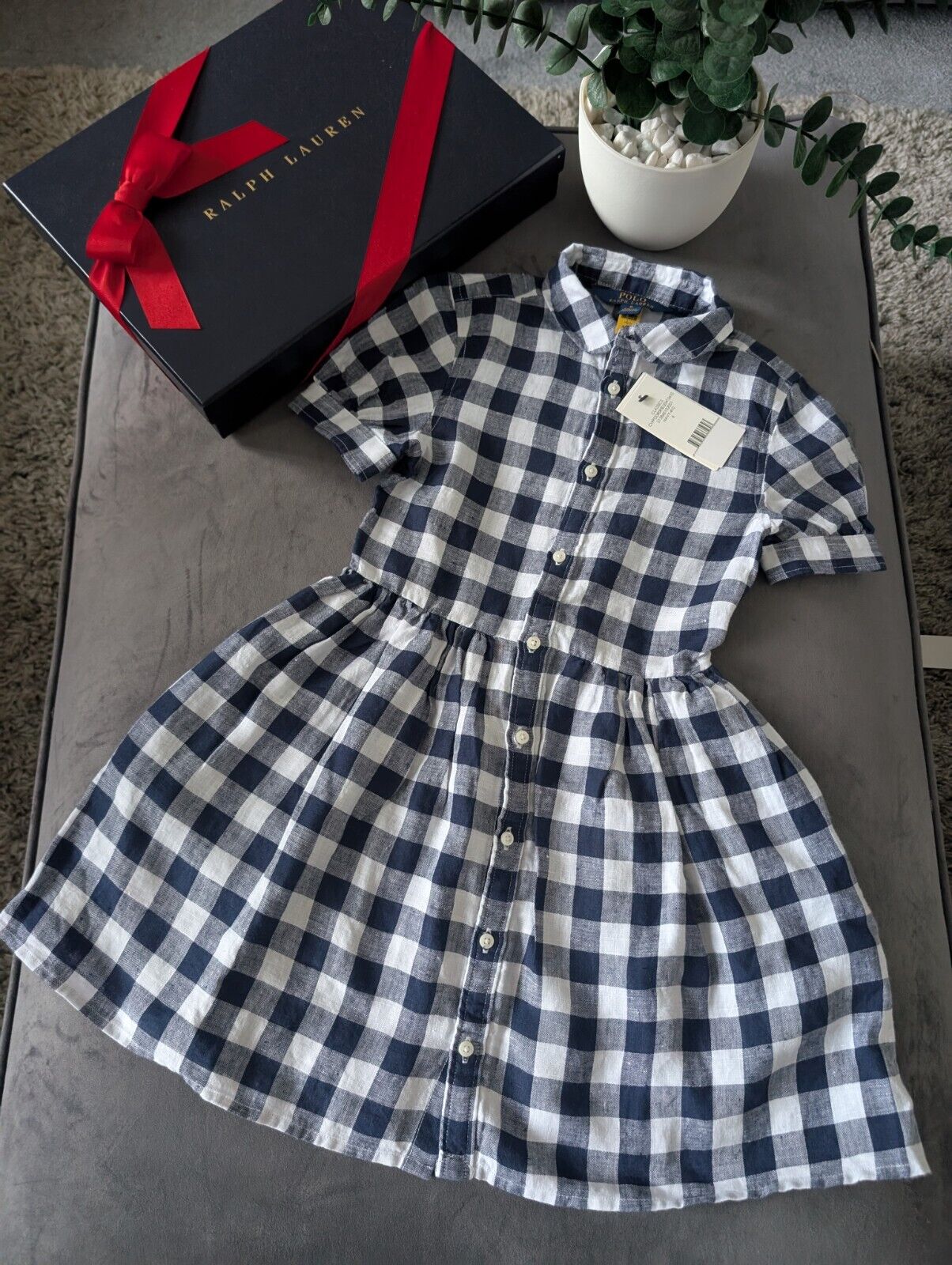 New Ralph Lauren Girls Gingham Navy White Check Dress Occasion Gift 6yr Pretty