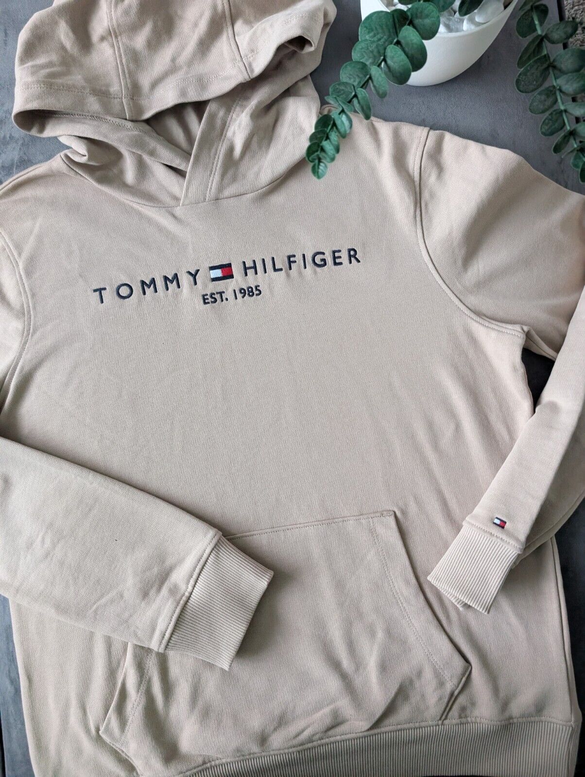 Worn Once Boys Tommy Hilfiger Sand Beige Smart Hoodie Age 16 Smart Embroidery