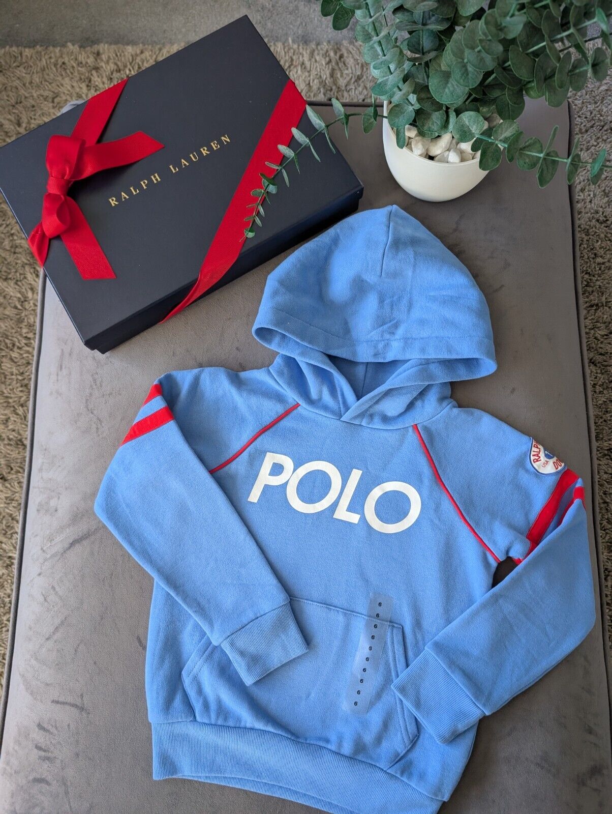 New Ralph Lauren Blue White Ski Club Jumper Unisex Hoodie Size 5-6Y Gift Kids