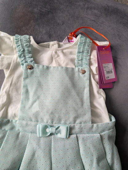 New Girls Ted Baker Mint Pinafore Glitter Dress 2 Pcs Set Occasion 2-3yr Pretty