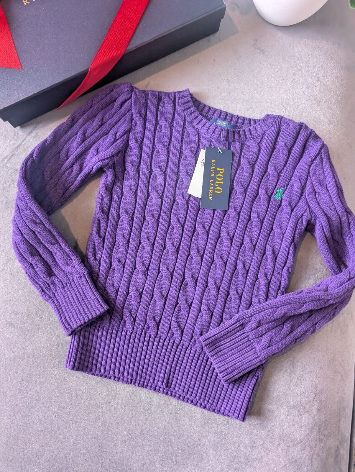 New Polo by Ralph Lauren Cable Knit Jumper Purple Boys 5 Years Gift Winter