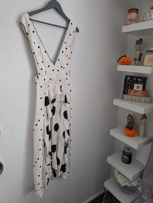 TOPSHOP Pinafore Spot Polka dot Midi Dress White Black Sz 10 worn once viral