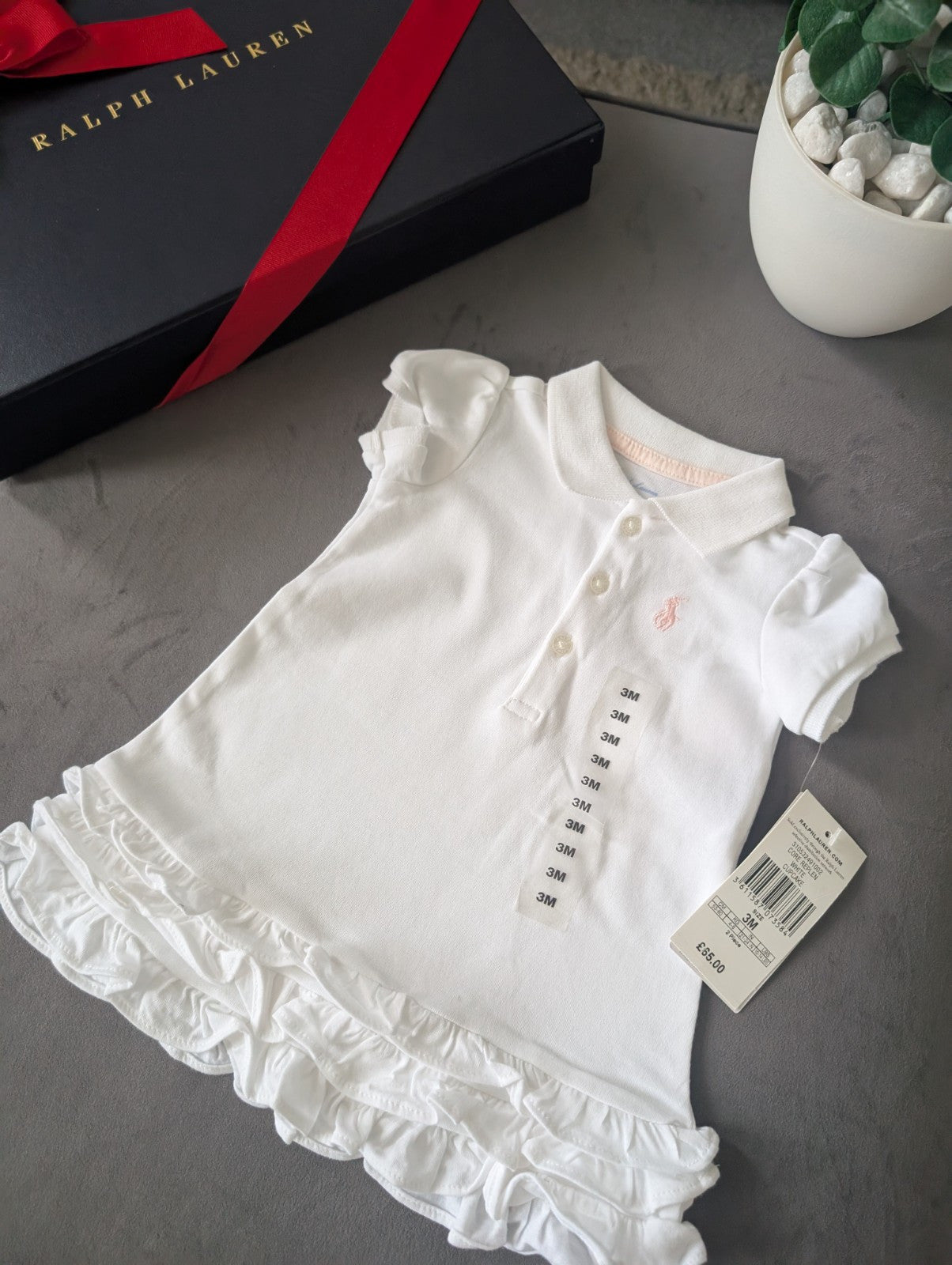 New Ralph Lauren Cupcake Pastel White Baby Girls Frill  Polo Dress 3 Months Gift