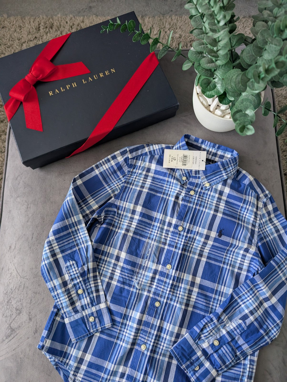 New Ralph Lauren Blue White Check Boys Shirt Smart Occasion Age 7 Yrs Gift