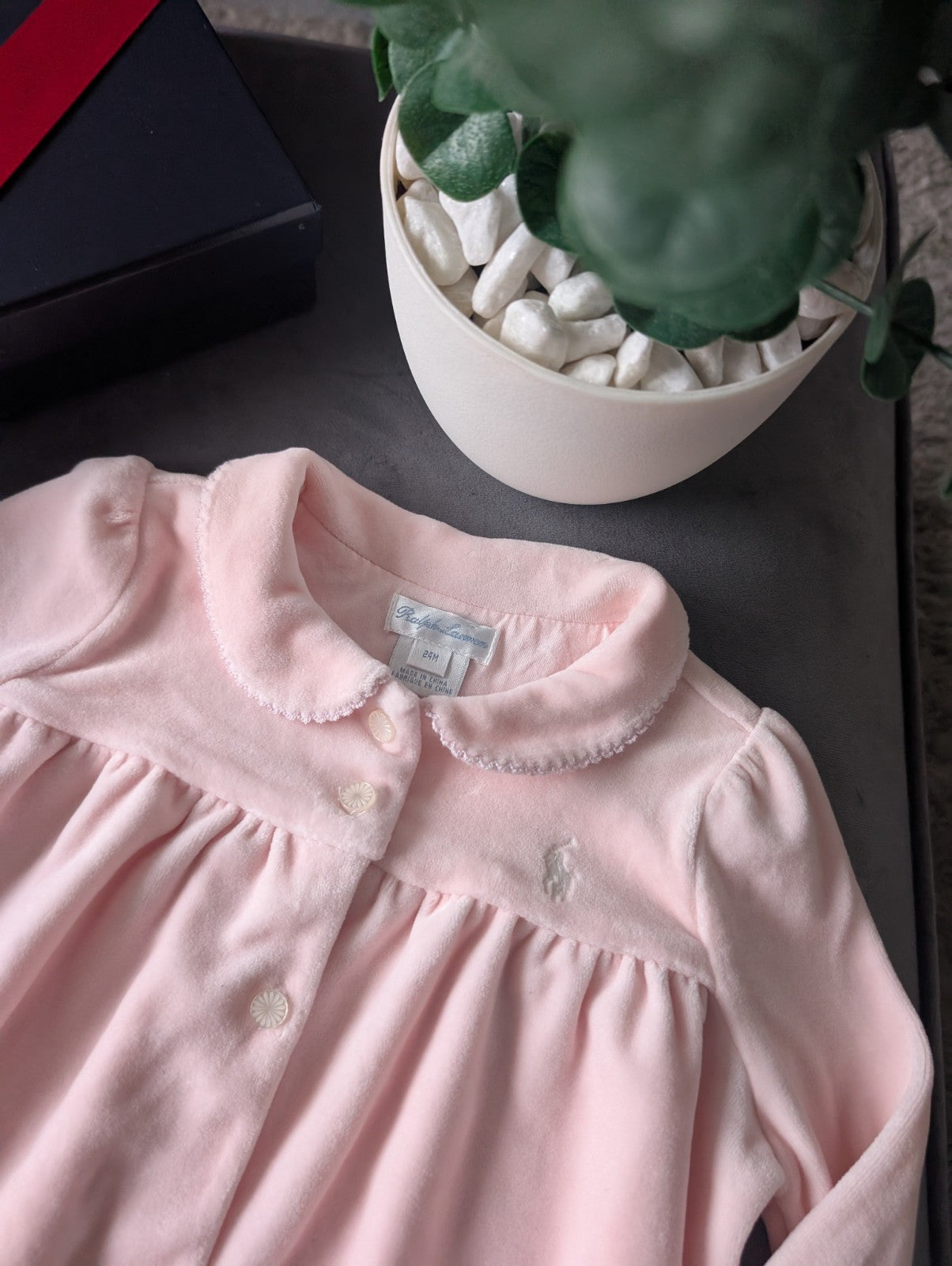 New Ralph Lauren Gorgeous Pink Scalloped Velvet Dress Baby Girl Gift 18-24m