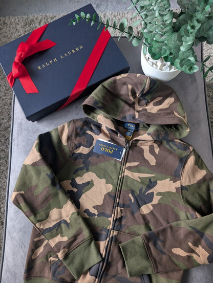 New Polo Ralph Lauren Camo Full Zip Hoodie In Kids Size 10-12y Army Gift Jacket