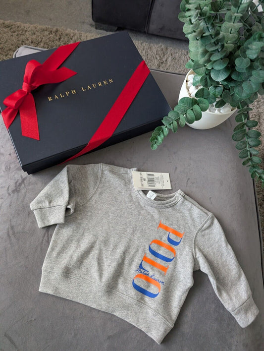 New Ralph Lauren Baby Boys Grey Logo Light Jumper Gift £49.99 6m Smart