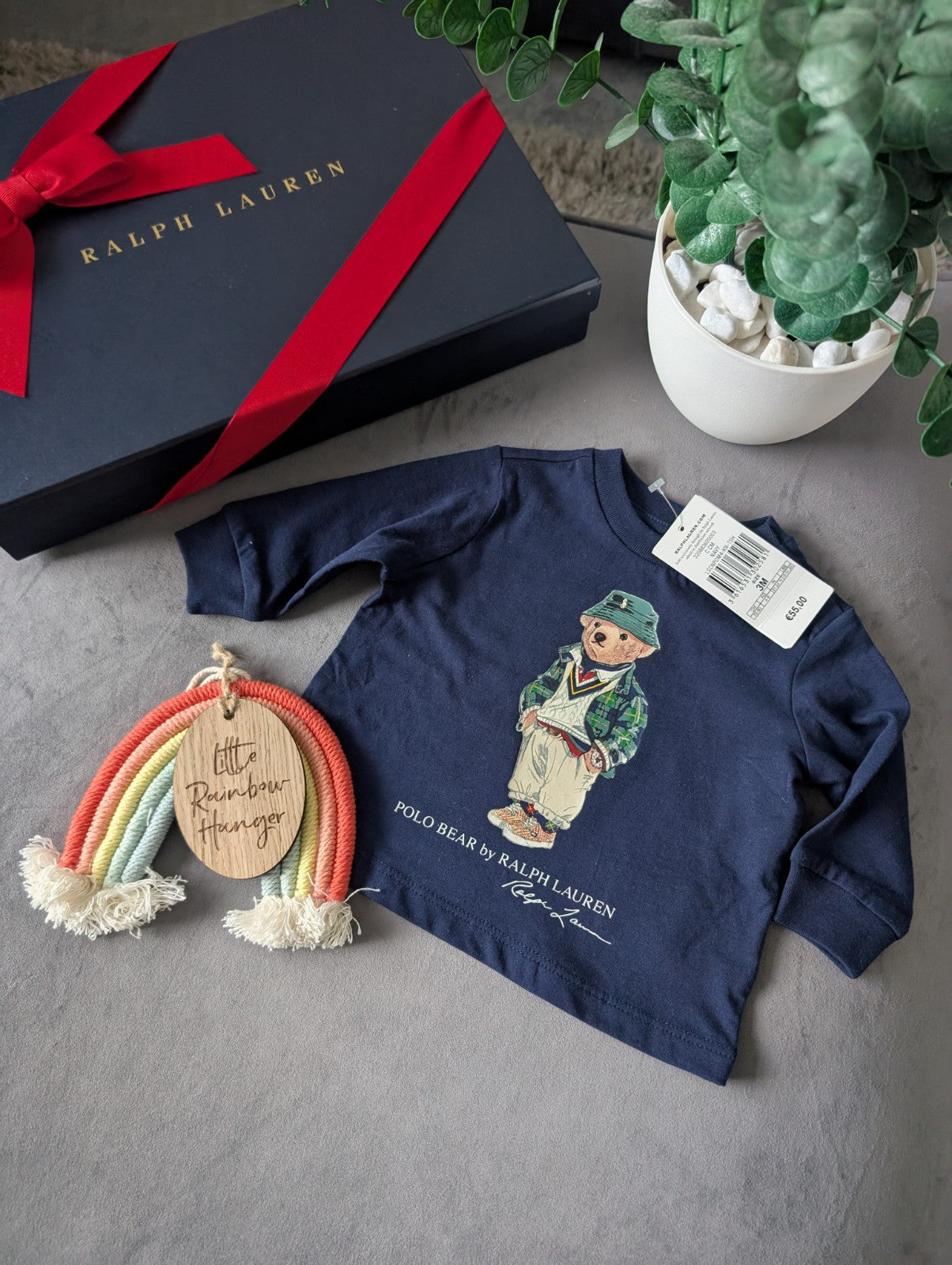 New Polo Ralph Lauren Unique Navy Smart Polo Bear Long Sleeve T-Shirt 0-3m Gift