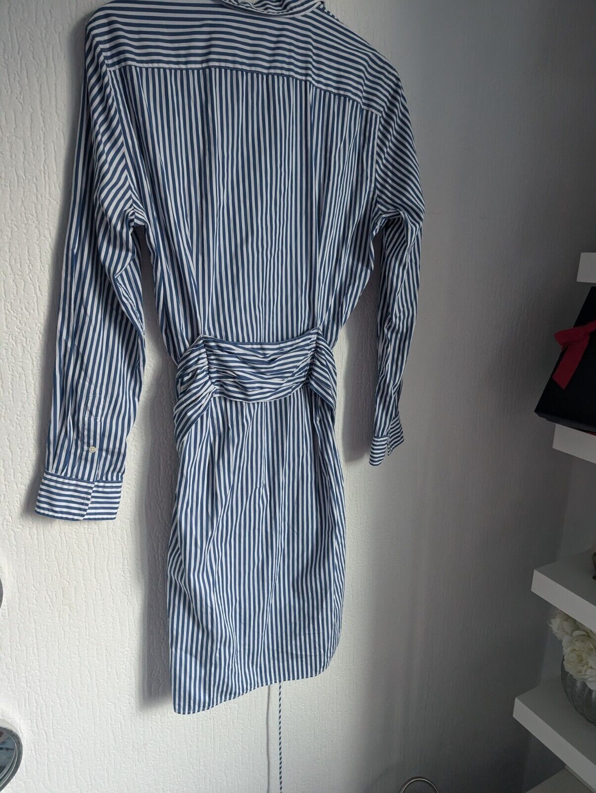 New Polo Ralph Lauren Poplin Shirt Dress Belted Smart UK 14 £175 Blue Stripe