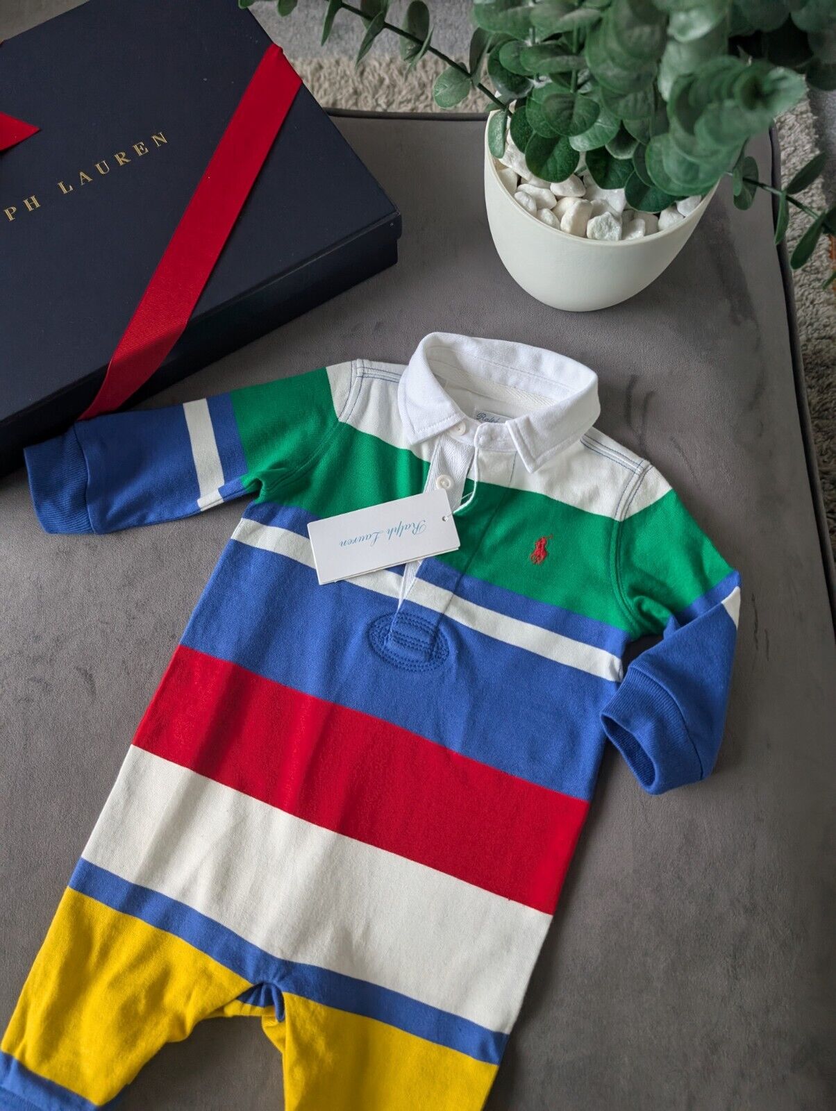 New Ralph Lauren Baby Boy Rainbow Babygrow All In One Rugby Gift Cute 0-3m Cute