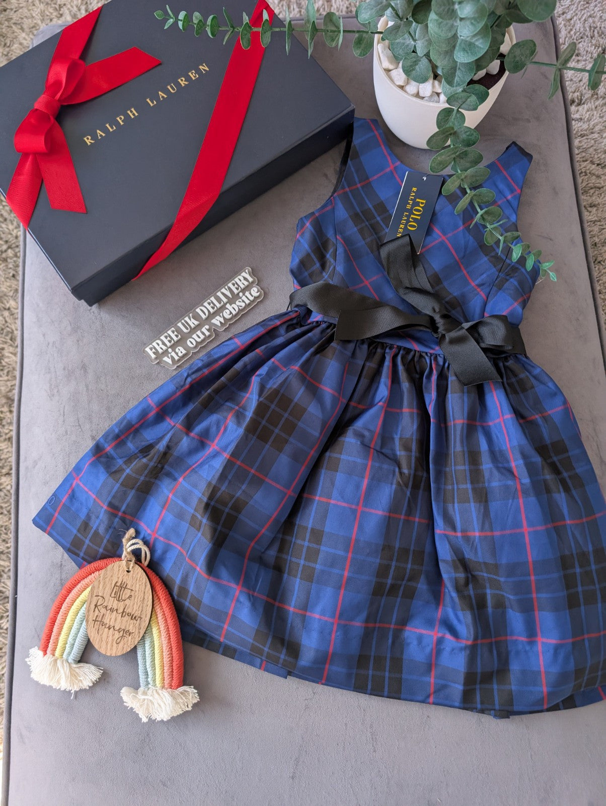 New Ralph Lauren Girls Tartan Plaid Pretty Blue Vincenza Dress Gift 5y Rrp £125