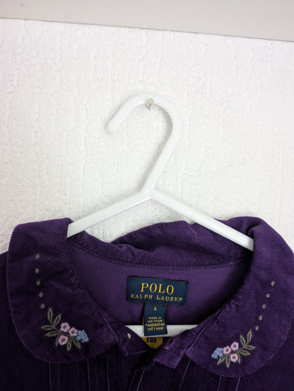 New Stunning Floral Corduroy Shirtdress Ralph Lauren Purple Tiered Smock 6y