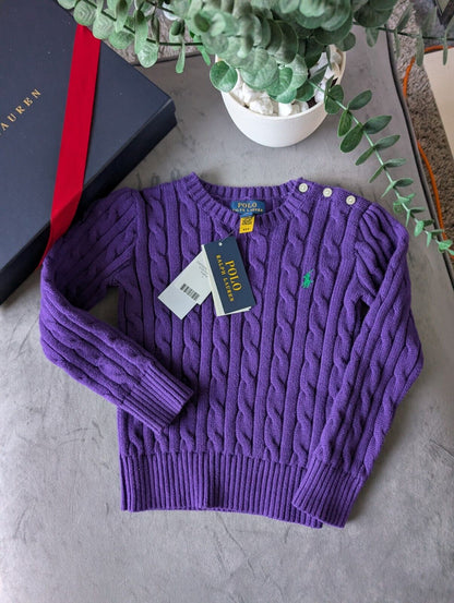 New Polo by Ralph Lauren Cable Knit Jumper Purple Boys 4 Years Gift Winter