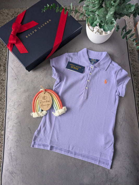 New Ralph Lauren Girls Polo Shirt Short Sleeve Purple Age 7 Smart Casual Gift