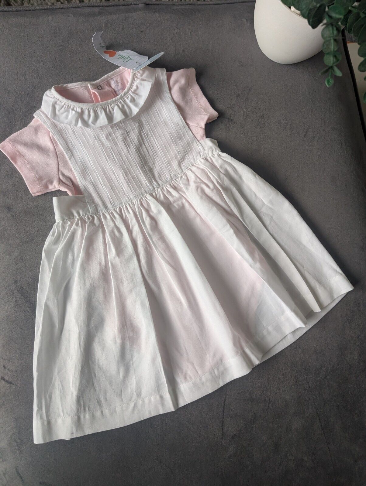 New Gorgeous Laranjinha Girls Age 12-18m Pink  White 2 In 1 Baby Dress Gift Fril