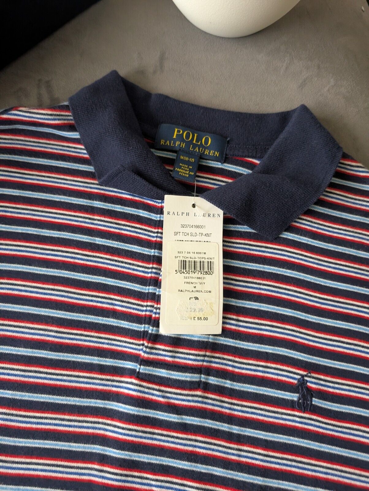 New Ralph Lauren Boys Navy Blue Stripe Polo T Shirt Age 10-12y  Smart Gift